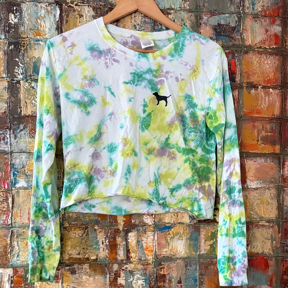 PINK Victoria's Secret Tie-Dye Crop Top - Yellow, Green, Purple